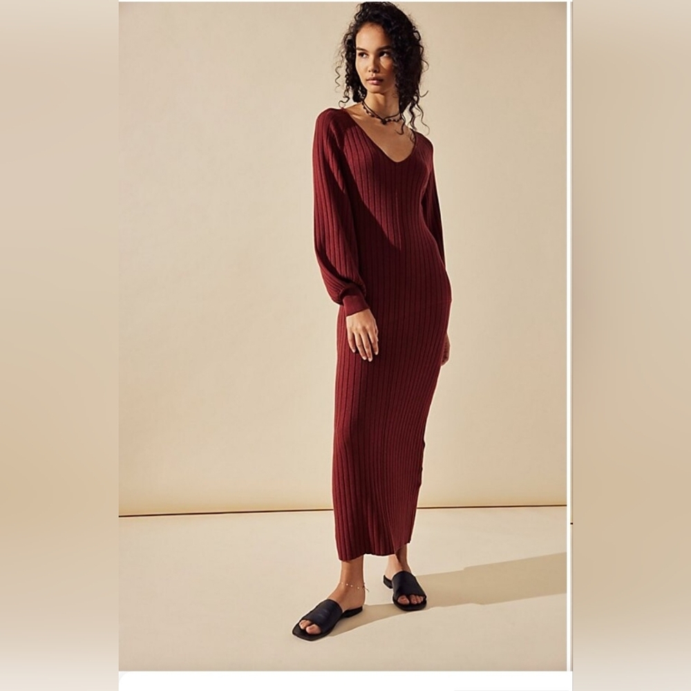 Free People Rosha Sweater Midi, Small Burgundy